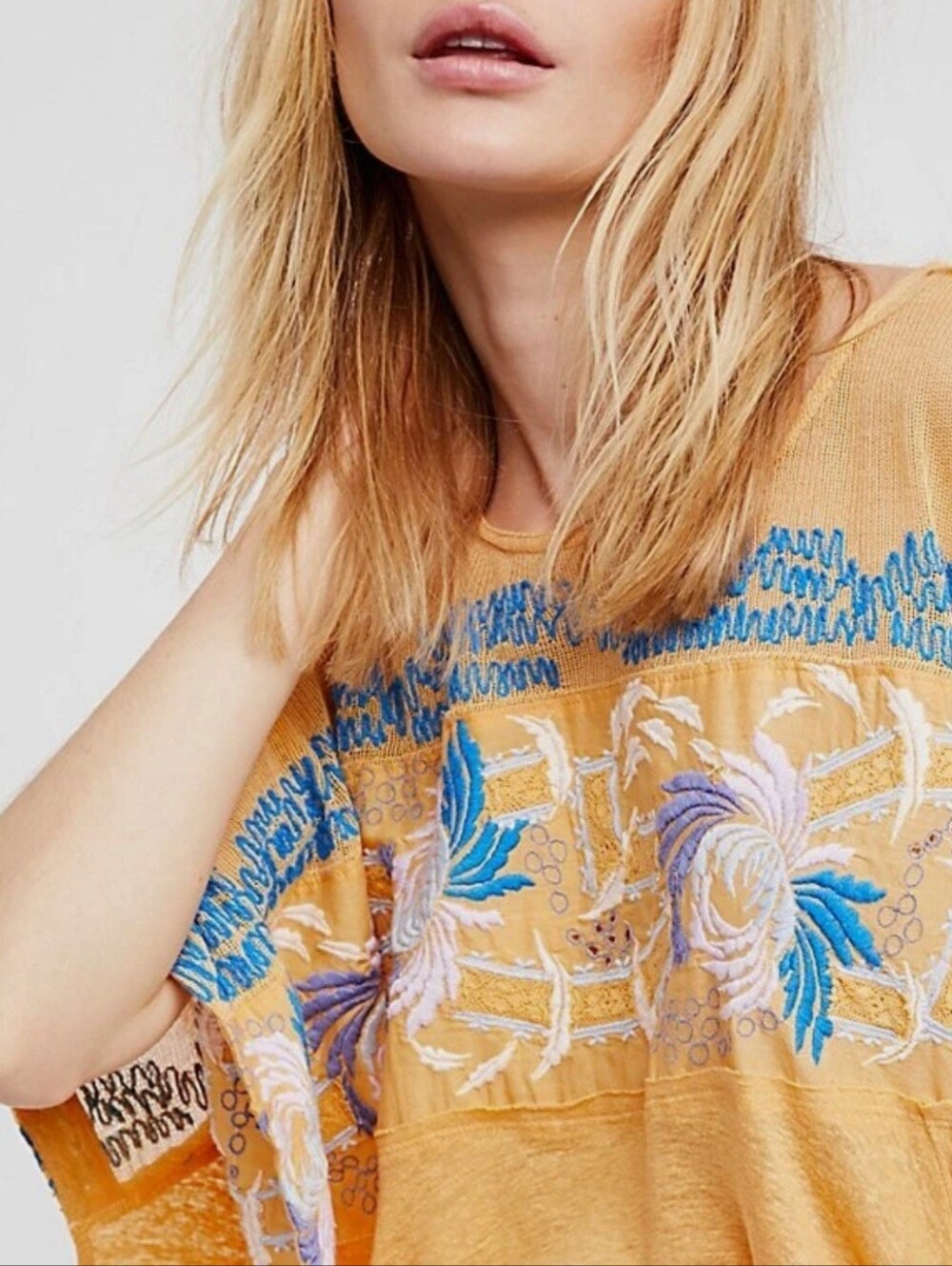 Free People Love Letter Embroidered Poncho Top - Picture 3 of 14